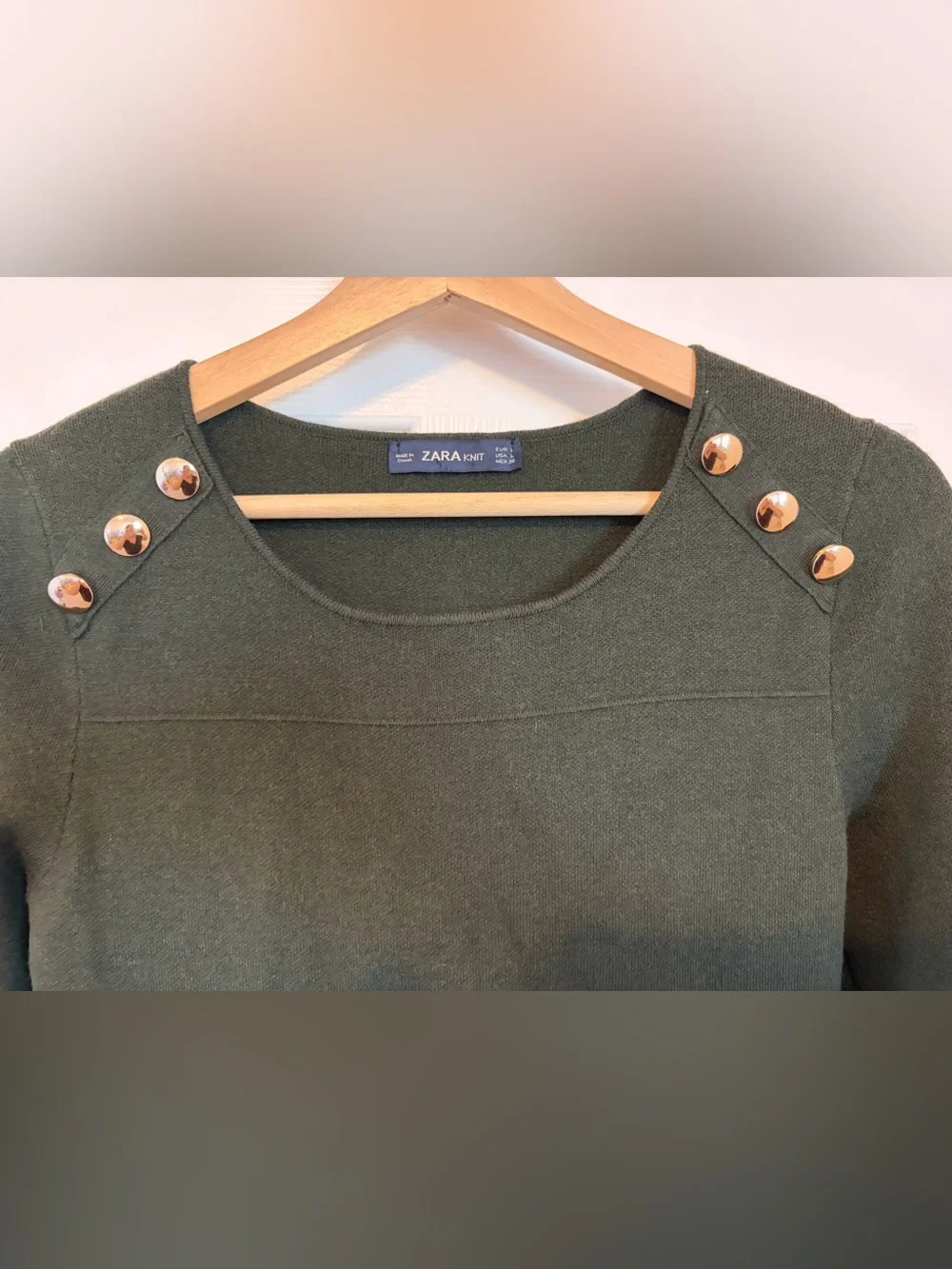 Zara Knit Dark Green Long Sleeve Dress with Gold Buttons Size L - Picture 8 of 12